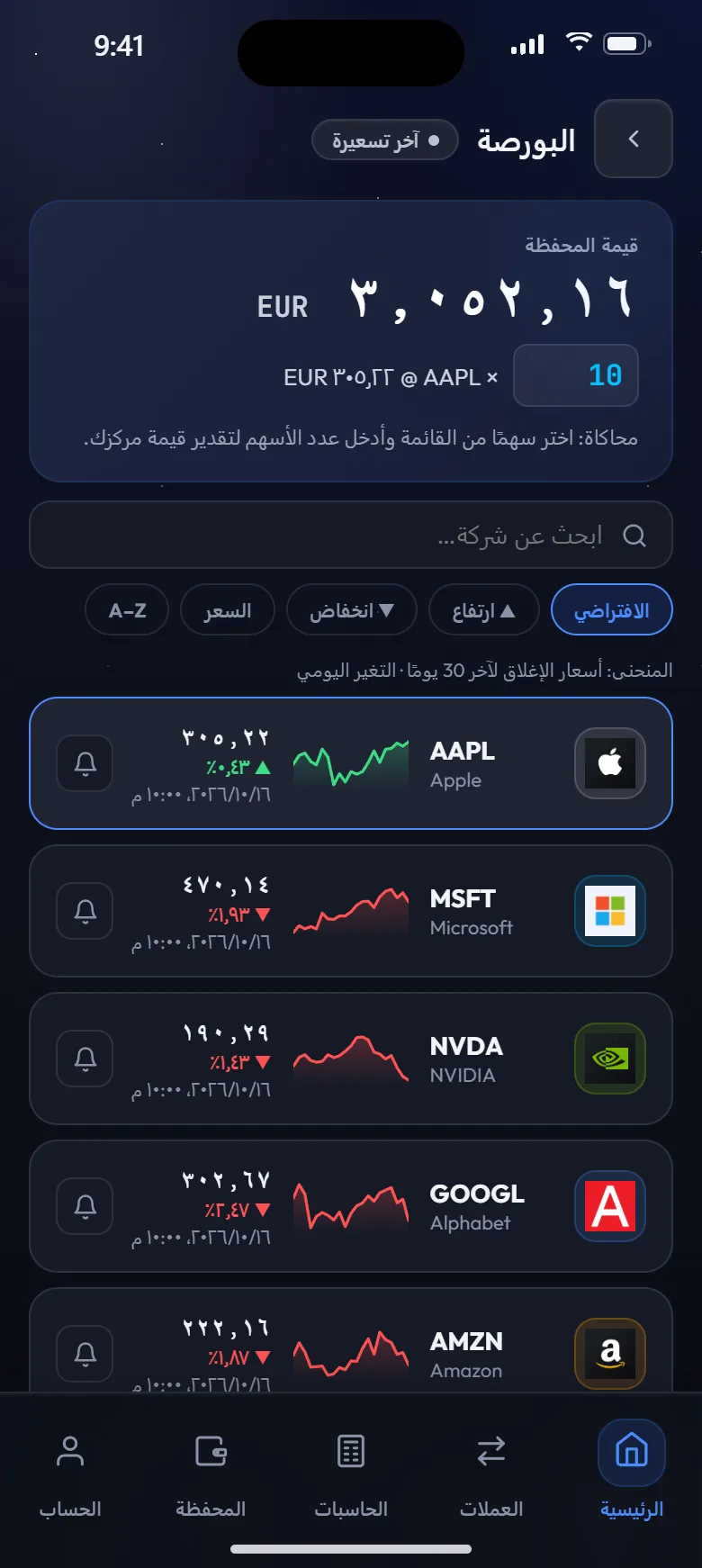 أسعار الأسهم وقيمة المحفظة