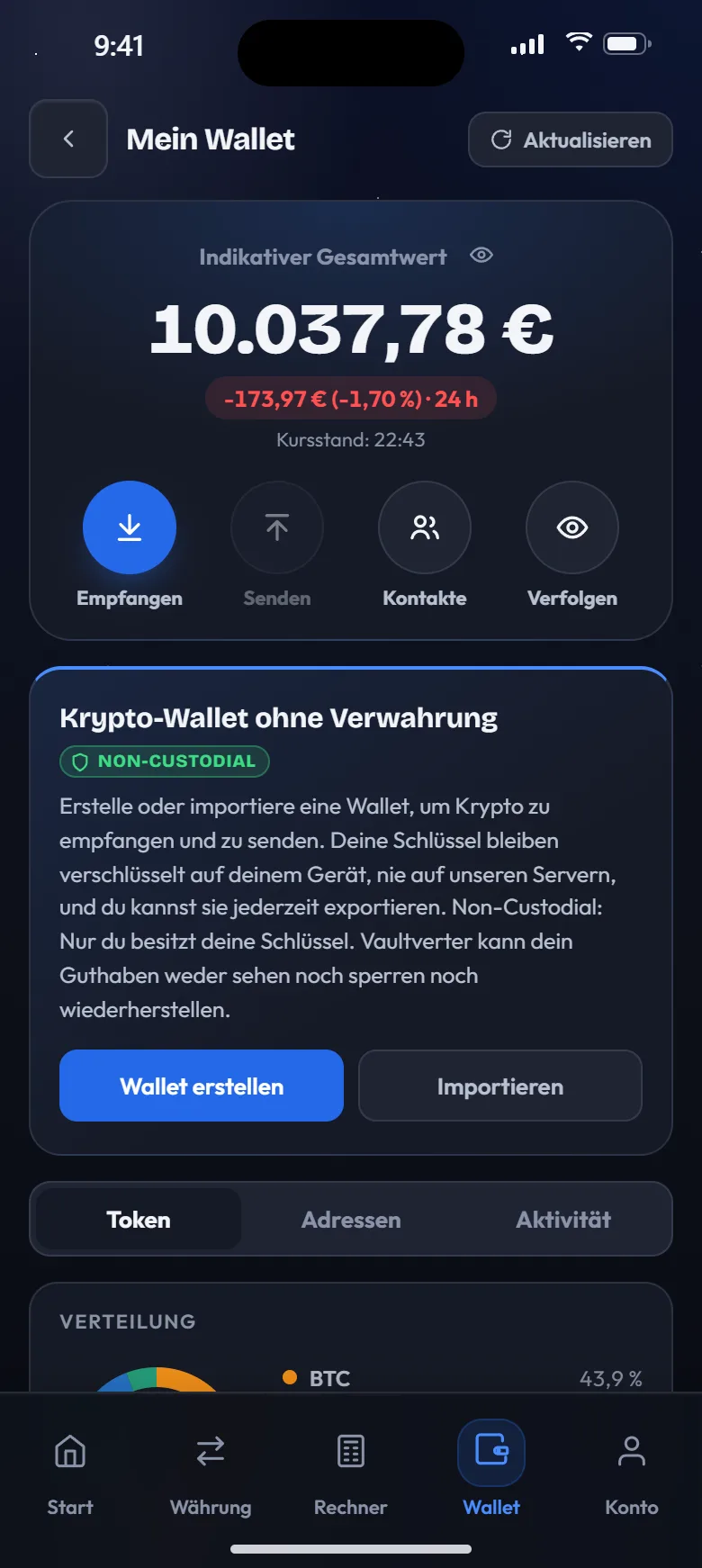 Wallet ohne Verwahrung