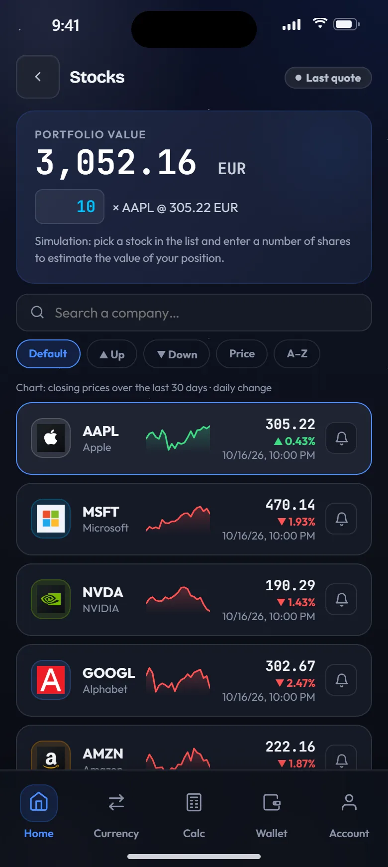 Stock prices and portfolio value
