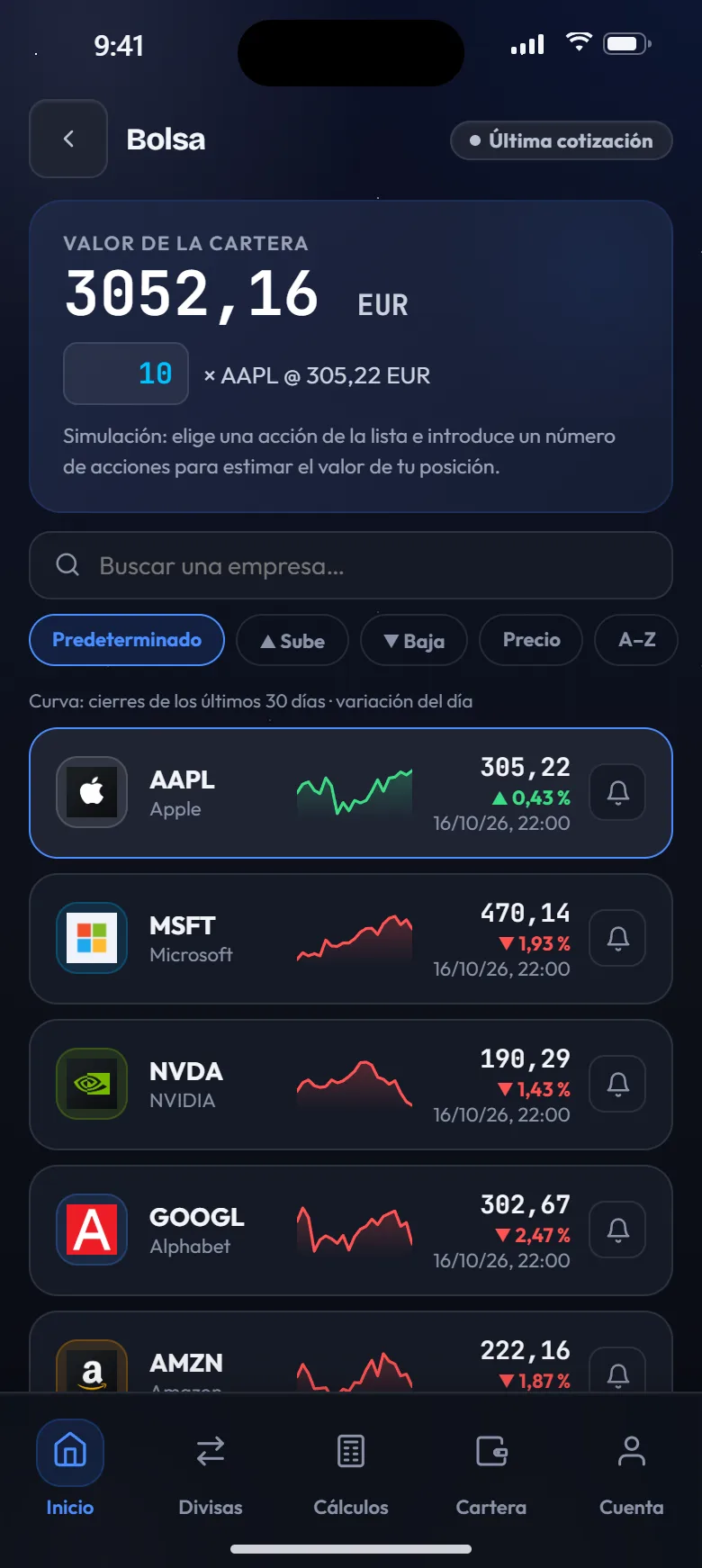 Cotizaciones bursátiles y valor de la cartera