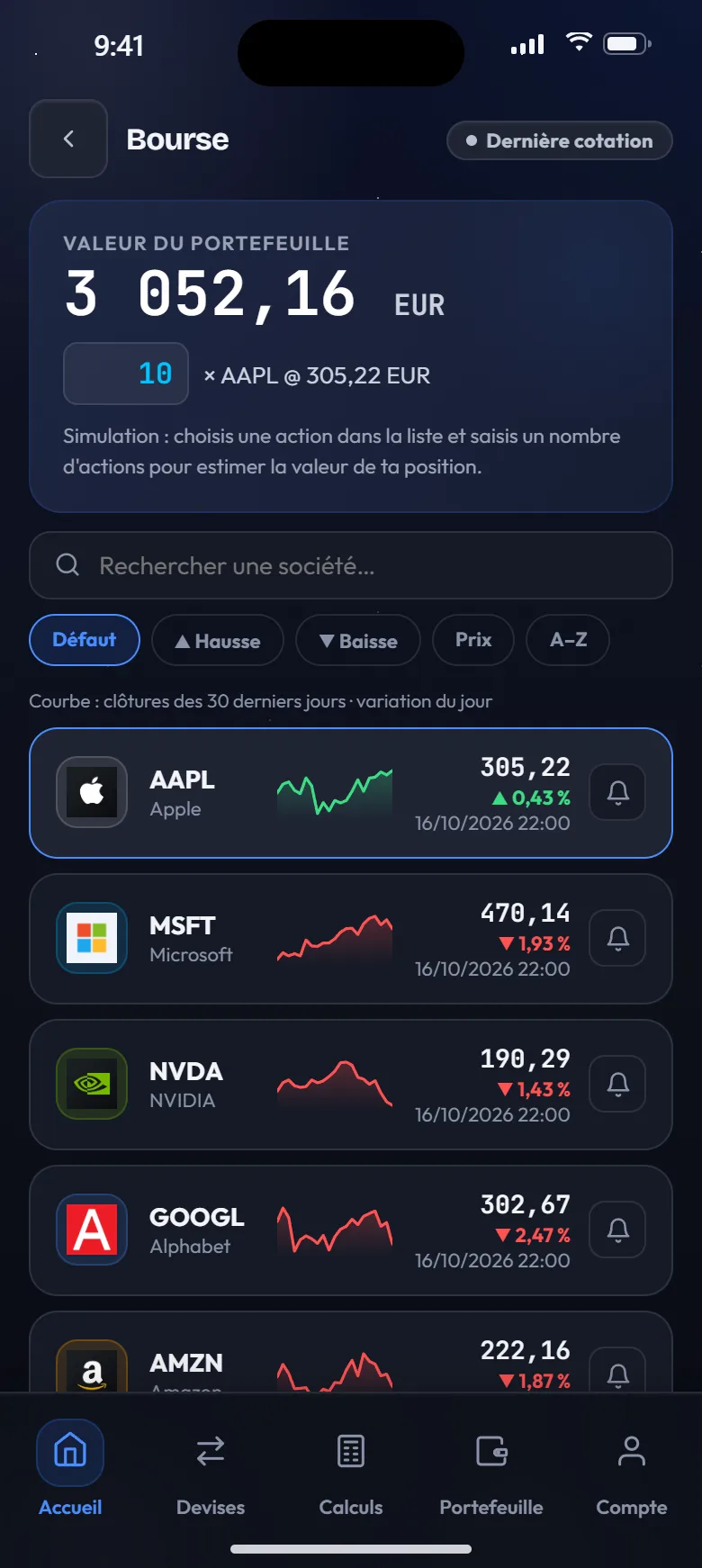 Cours boursiers et valeur du portefeuille